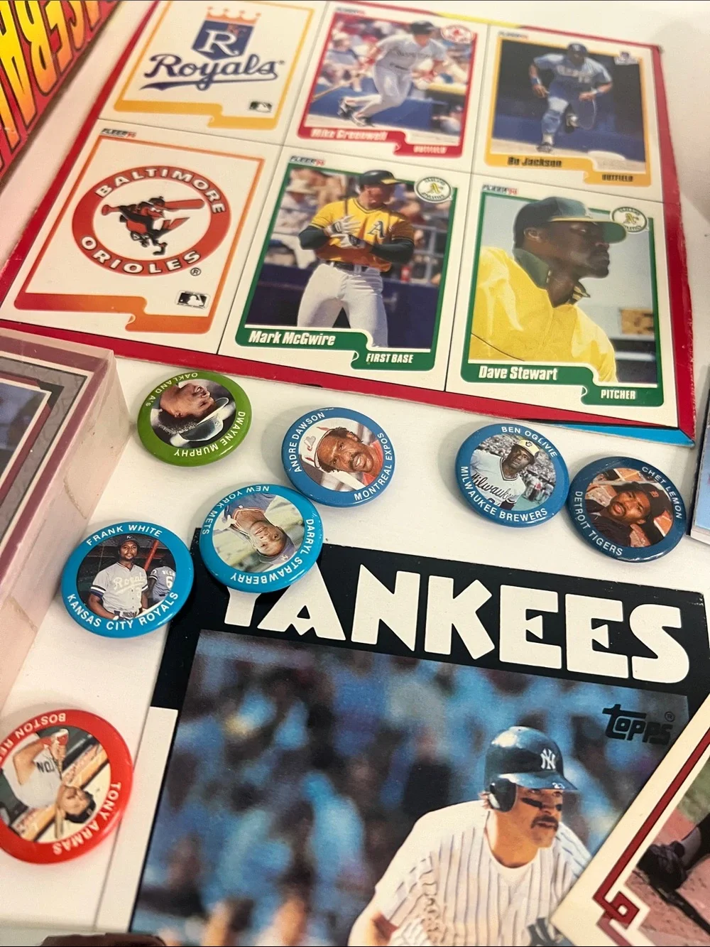 Vintage Baseball Card & Pin Lot — Multi-Color Collectible Set